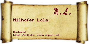 Milhofer Lola névjegykártya